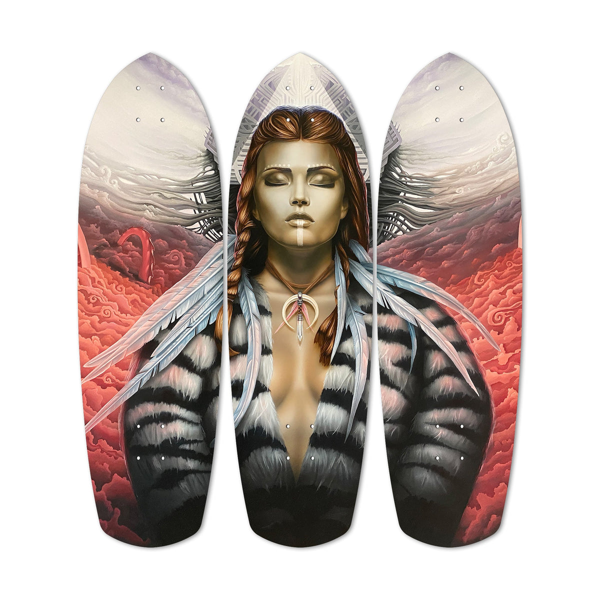 Dragon Whisperer Dionelle Carver 840 art skateboard deck frontside. Unicat and original by Alex Hohl