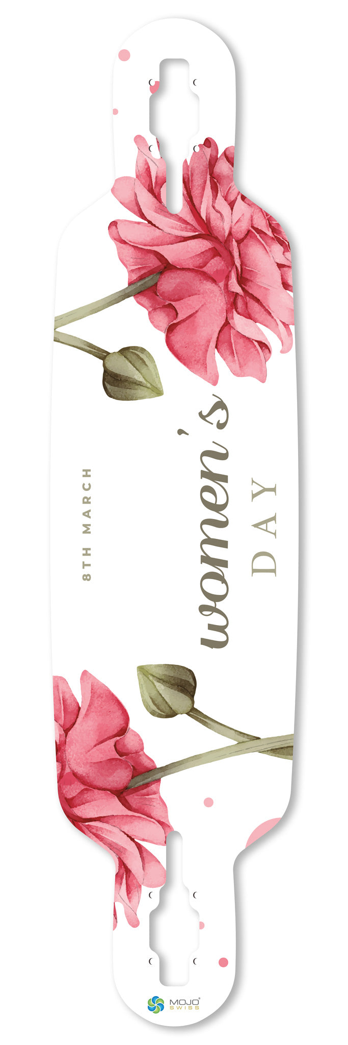 Women's Day Flex 960 art skateboard deck frontside. Limited edition by Markus Oz Huber